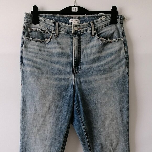 Good American Womens Blue Denim High Rise Distressed Ankle Jeans Size 16 - Picture 3 of 7